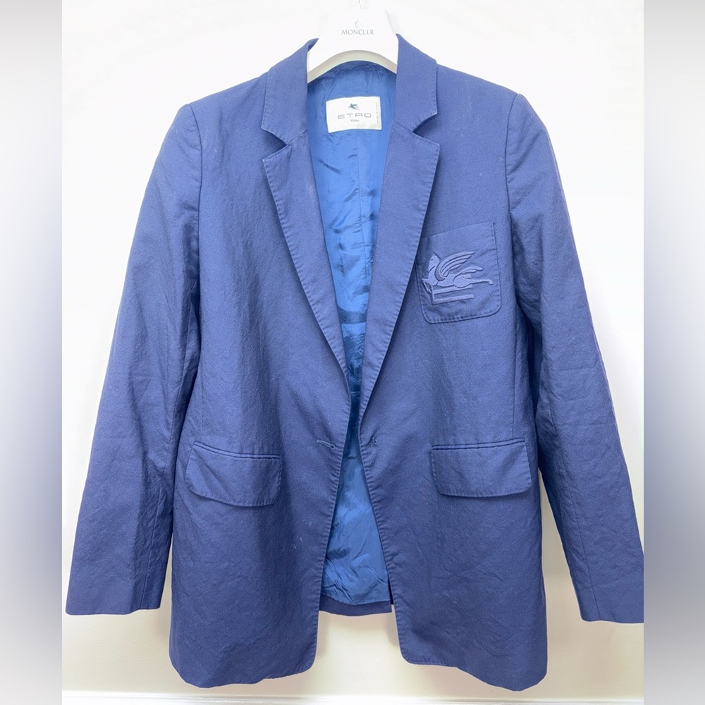 ETRO Blazer With Logo In Navy Blue Size Italian 44